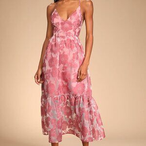 Lulu's Feeling Like Forever Rose Jacquard Organza Lace-Up Midi Dress